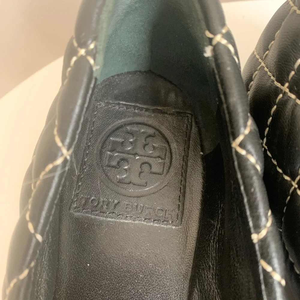 Tory Burch Reva “Chanel Style” black white stitched flats SIZE 7.5